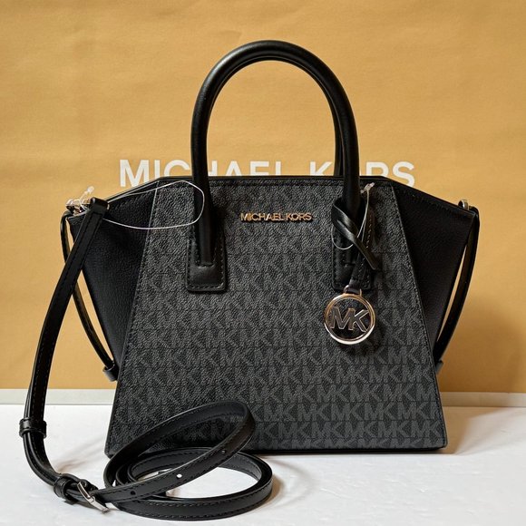 Michael Kors Avril Small Top Zip Satchel Shoulder Bag MK Black - Picture 1 of 11